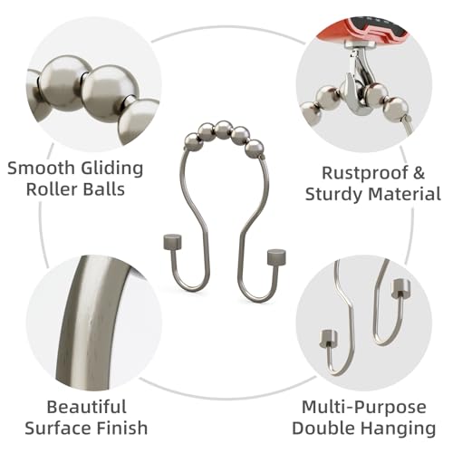 Bathway Shower Curtain Hooks, Shower Curtain Rings Rust Proof Double Hook Shower Curtain Hooks with Clindrical Design, 12 Pcs Nickel Shower Hooks for Shower Curtain, Metal Shower Rod Hooks - color: Nickel, style: Modern Shower Hooks with Cylinders