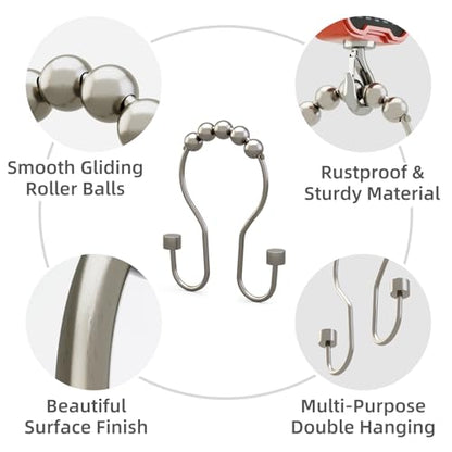 Bathway Shower Curtain Hooks, Shower Curtain Rings Rust Proof Double Hook Shower Curtain Hooks with Clindrical Design, 12 Pcs Nickel Shower Hooks for Shower Curtain, Metal Shower Rod Hooks - color: Nickel, style: Modern Shower Hooks with Cylinders