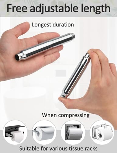 2 Pcs Toilet Paper Holder Roller Replacement Stainless Steel Adjustable Toilet Tissue Roll Spring Rod Replacement Spindle Fit for Bathroom Tissue Holder, Chrome - color: Chrome+2pcs