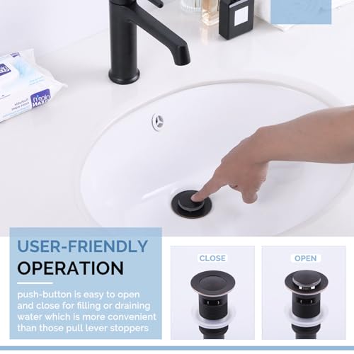 Angle Simple Bathroom Sink Drain Stopper with Overflow, Oil-Rubbed Bronze | Brass Pop Up Vanity Sink Drain Stopper, Fits Lavatory & Vanity Sink with 1.61 to 2 Inches Drain Hole - color: Oil-rubbed Bronze