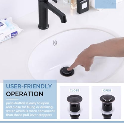 Angle Simple Bathroom Sink Drain Stopper with Overflow, Oil-Rubbed Bronze | Brass Pop Up Vanity Sink Drain Stopper, Fits Lavatory & Vanity Sink with 1.61 to 2 Inches Drain Hole - color: Oil-rubbed Bronze