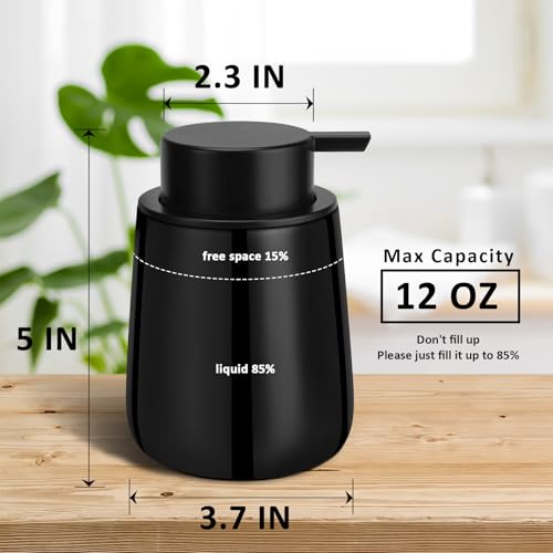 Soap Dispenser Ceramic with Easy-to-Press Pump Hand Lotion Liquid Dispenser for Shampoo Bathroom Kitchen 12 oz - color: Shinyblack