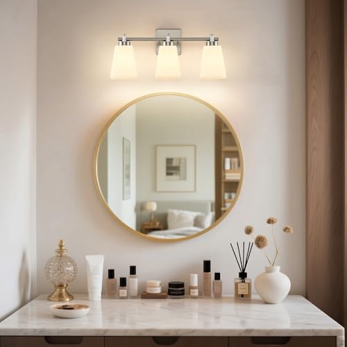 3-Light Modern Bathroom Vanity Light, Wall Sconce Over Mirror with Milky White Frosted Glass Shades, E26 Socket (Bulbs Not Included) - color: Brushed Nickel, size: 3-Light