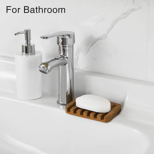 Wooden Soap Dishes for Bathroom Shower,Teak (2P) | Bar Soap Holder with Self Draining Tray, Natural Waterfall Drain Soap Saver