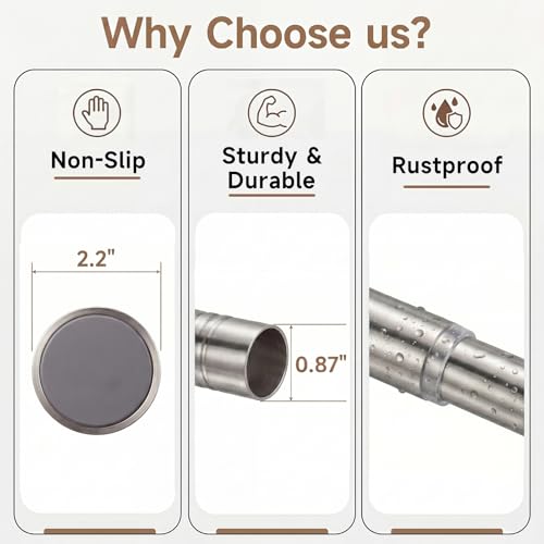 Brushed Nickel Tension Curtain Rod 24 to 64 Inch(2-5.3ft) - Stainless Steel Spring Tension Shower Curtain Rod, No Drilling Tension Rod for Curtains Windows Closet Kitchen - color: Brushed Nickel, size: 24-64 Inches