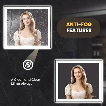 LOAAO 40"X36" LED Bathroom Mirror Black Framed | Anti-Fog, Dimmable, Memory Function, Tempered Glass, Lighted Vanity Mirror for Wall - size: 40"L x 36"W