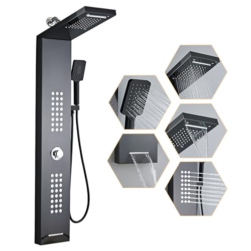 Lengthened Shower Panel Tower System Rain Shower Head | Rainfall Waterfall Shower,Handheld High Pressure Rain Massage System(Black) - color: Black, style: Upgrade and lengthen