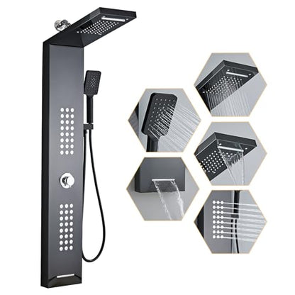 Lengthened Shower Panel Tower System Rain Shower Head | Rainfall Waterfall Shower,Handheld High Pressure Rain Massage System(Black) - color: Black, style: Upgrade and lengthen
