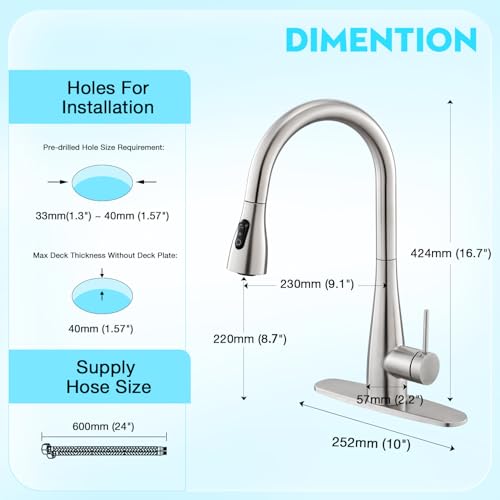 CREA Kitchen Faucet, Pull Down Kitchen Faucets with Sprayer 3 Modes, Uitility Laundry Faucets Single Hole Bar Sink Faucet 360° Swivel High Arc Commercial RV Faucet Stainless Steel - color: Brushed, style: elliptical