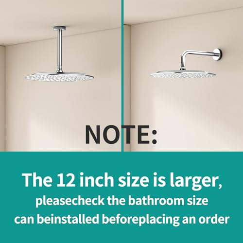All Metal Rain Shower Head - Heavy Duty Stainless Steel, Easy Install, High Water Flow, Ultra-Thin Modern Design for Bathroom (Chrome, 12) - color: Chrome, size: 12