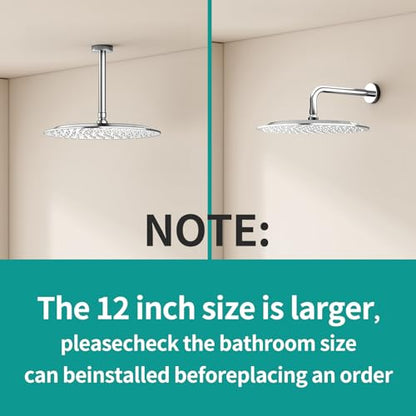 All Metal Rain Shower Head - Heavy Duty Stainless Steel, Easy Install, High Water Flow, Ultra-Thin Modern Design for Bathroom (Chrome, 12) - color: Chrome, size: 12
