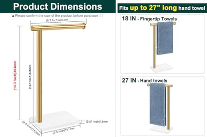 Hand Towel Holder, Hand Towel Stand for Bathroom with Marble Base, 304 Stainless Steel L Shape Hand Towel Rack Bar Standing for Vanity Kitchen Countertop, Brushed Gold - color: Gold