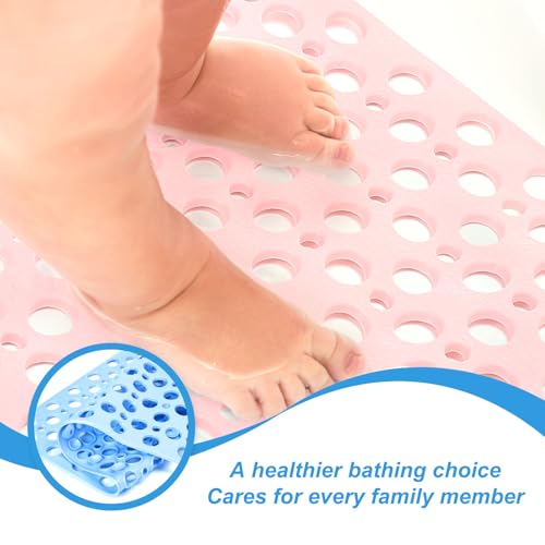 HARFINGTON 2pcs Nonslip Bathtub Mat 29.5"x17" TPE Anti-Slip Washable Tub Shower Mats with Suction Cups and Drain Holes for Bathroom Kitchen Bathtub Treads Stairs, Blue