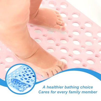 HARFINGTON 2pcs Nonslip Bathtub Mat 29.5"x17" TPE Anti-Slip Washable Tub Shower Mats with Suction Cups and Drain Holes for Bathroom Kitchen Bathtub Treads Stairs, Blue