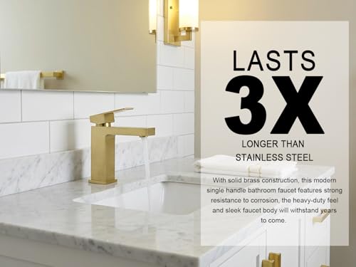 Brushed Gold Bathroom Faucet Single Hole,Modern Bathroom Sink Faucet Single Handle Vanity Faucet with Pop up Drain Assembly, Deck Plate Included, 1.2 GPM, BF307-SG - color: Brushed Gold