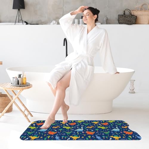 Bath Mat for Tub, Cute Dinosaurs, 40 X 16 Inch, for Kids | Cartoon Dinosaurs Animal Extra Long Toddler Bathtub Non Slip Shower with Suction Cups and Drain Holes - color: Cartoon Dinosaurs
