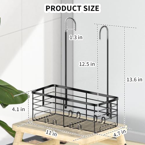 SHANSHUI Shower Hanging Caddy, Bathroom Shower Organizer Basket, Shampoo Bracket Over Door Rack with Hooks, 304 Stainless Steel - size: 11.1"D x 4.7"W x 13.6"H