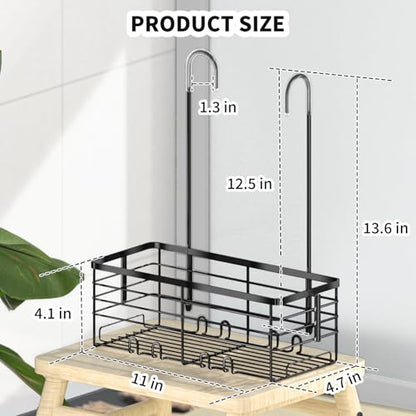 SHANSHUI Shower Hanging Caddy, Bathroom Shower Organizer Basket, Shampoo Bracket Over Door Rack with Hooks, 304 Stainless Steel - size: 11.1"D x 4.7"W x 13.6"H