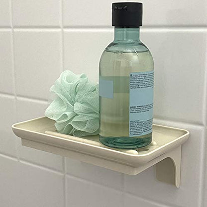 Wonder Shelf - Small Plastic Self Adhesive Bathroom Wall Mount Shelf - Fits Over Toilet Paper Holder - Designed for Smartphone and Flushable Baby Wipes (1, Cream with Holes) - color: Cream