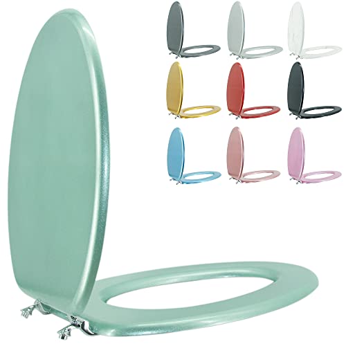 Elongated Toilet Seat Wood Toilet Seat Prevent Shifting with Zinc Alloy Hinges American Standard Size Toilet Seat Easy to Install also Easy to Clean(Elongated,Sparkling Turquoise) - color: Turquoise, size: Elongated
