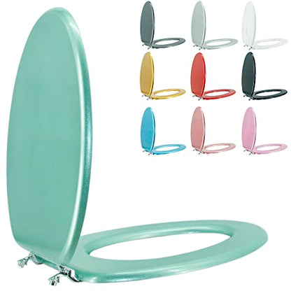 Elongated Toilet Seat Wood Toilet Seat Prevent Shifting with Zinc Alloy Hinges American Standard Size Toilet Seat Easy to Install also Easy to Clean(Elongated,Sparkling Turquoise) - color: Turquoise, size: Elongated