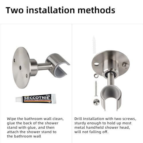 Shower Head Holder Wall Mounted,360° Adjustable SUS304 Stainless Steel Handheld Shower Head Bracket Holder ,Drill or Glue Installation Shower Wand Holder,Brushed Nickel,AN9MG - size: Brushed Nickel