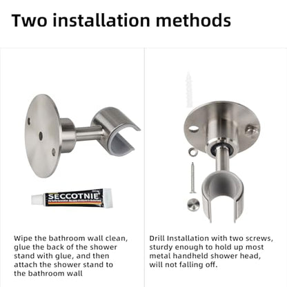 Shower Head Holder Wall Mounted,360° Adjustable SUS304 Stainless Steel Handheld Shower Head Bracket Holder ,Drill or Glue Installation Shower Wand Holder,Brushed Nickel,AN9MG - size: Brushed Nickel