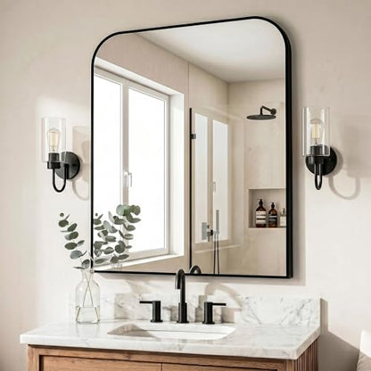 Black Bathroom Vanity Mirror 36x30 Inch | Metal Framed Bathroom Mirror for over Sink, Living Room, Bedroom, Entryway, Mantel, Fireplace Decor, Wall Mounted - size: 36"L x 30"W