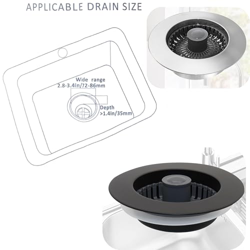 Kitchen Sink Drain Stopper Black Sink Strainer Kitchen Sink Drain Strainer | Drain Stopper 3 in 1 Pop Up with an Extra Basket Sink Drain Strainer Black, Kitchen Sink Stopper for US Standard 3-1/2 Inch - color: Model E Copper Black