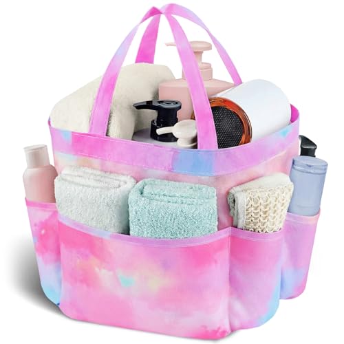 Mesh Shower Caddy Portable - 9 Pockets, Shower Bag for Dorm Room Camping | 2 Handle Quick Dry Shower Bag College Dorm Room Essentials Large Capacity Hanging Basket for Bathroom Travel Swimming Gym - color: gradient pink