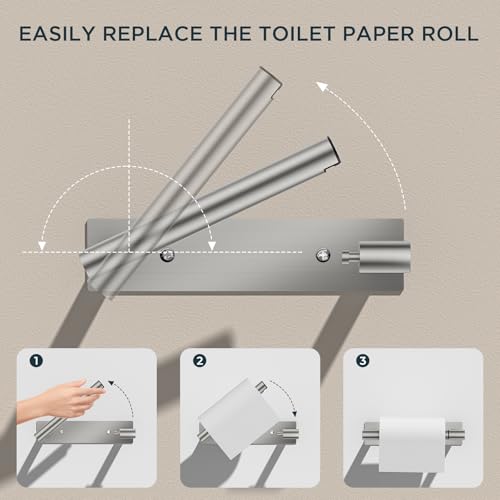 FORIOUS Commercial Toilet Paper Holder Wall Mount Bathroom Tissue Holder | Brushed Nickel | Adhesive or Screw | SUS304 Stainless Steel Rustproof | Pivoting Tissue Roll Holder | Square Base - color: Stainless Steel