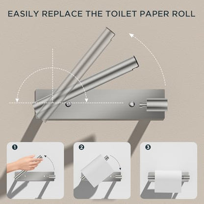 FORIOUS Commercial Toilet Paper Holder Wall Mount Bathroom Tissue Holder | Brushed Nickel | Adhesive or Screw | SUS304 Stainless Steel Rustproof | Pivoting Tissue Roll Holder | Square Base - color: Stainless Steel