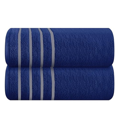 MyOwn Cotton 2 Pack Oversized Bath Sheet 35 x 70, Large Bath Sheet, Ultra Absorbent, Compact, Eco-Friendly and 100% Recyclable, Quick Drying and Lightweight Towel - Navy Blue - color: Navy Blue, size: 2-Piece Bath Sheet Set