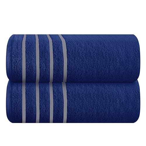 MyOwn Cotton 2 Pack Oversized Bath Sheet 35 x 70, Large Bath Sheet, Ultra Absorbent, Compact, Eco-Friendly and 100% Recyclable, Quick Drying and Lightweight Towel - Navy Blue - color: Navy Blue, size: 2-Piece Bath Sheet Set