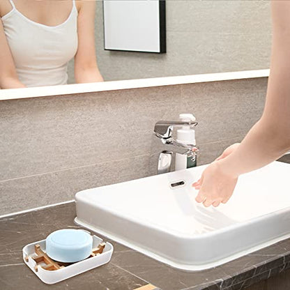 Soap Dishes for Bar Soap,2Pcs/Set Bathroom Soap Holder, Bamboo Soap Dishes Holder for Bathroom Shower, Sink Soap Dish, White&Black Soap Tray（White&Black） - color: Black&white