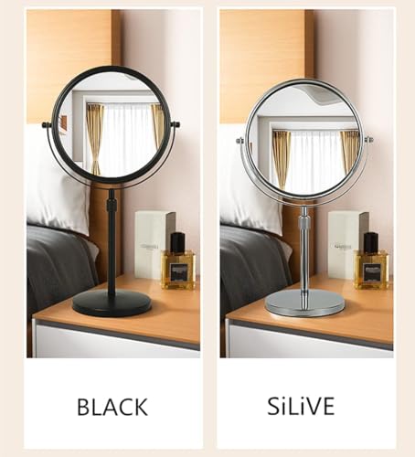 Height Adjustable Makeup Mirror 8 Inch Double-Sided 7X Magnification, Black Magnifying Makeup Mirror Round Tabletop Mirror Tall, Countertop Standing Cosmetics Black Finish