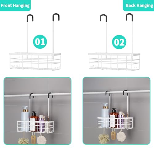 HapiRm Hanging Shower Caddy Organizer - No Drilling Shower Organizer with Hooks, Rustproof & Waterproof 304 Stainless Steel Bathroom Shelves - White (1 Basket) - color: White-1 Basket