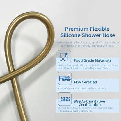 TRIPHIL Kink-free Silicone Shower Hose, 59" Extra Long Flexible RV Handheld Shower Head Hose Replacement with Brass Insert and Nut, Premium Anti-Explosion Brushed Gold - color: Brushed Gold, size: 59 Inch