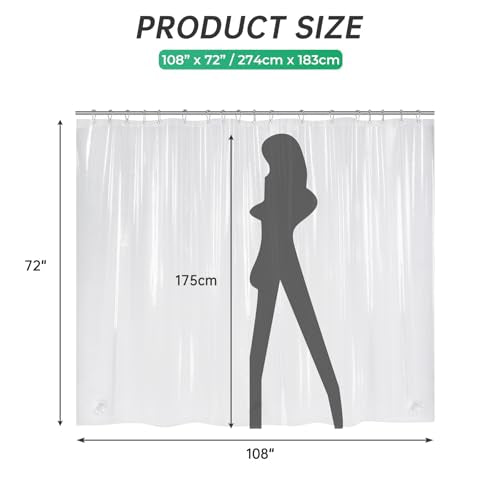AmazerBath Extra Wide Shower Curtain Clear 108 Inches Wide, Wrap Around Shower Curtain for Clawfoot Tub, Heavy Duty PEVA with 3 Weighted Stones and 18 Grommet Holes, 108x72 Inches - color: 8g Clear, size: 108"W x 72"L (Pack of 1)