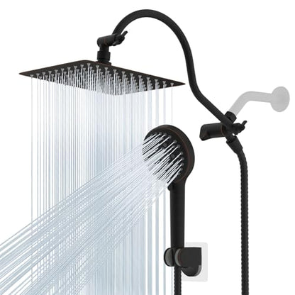 Hibbent All Metal CUPC Certified Shower Head, 10'' High Pressure Rainfall Shower Head, Handheld Showerhead Combo, 12'' Adjustable Extension Arm, 10 Sprays, 71'' Hose, Shower Holder, Oil Rubbed Bronze - color: Oil Rubbed Bronze, style: Square 10''