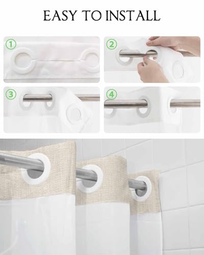 No Hook Shower Curtain and Snap in Liner Set, Grey Beige Ombre Bathroom Stall Shower Curtains 48x72 Inch, See Through Mesh Top Window, Minimalist Ocean Waves Linen Hotel Style, Washable Waterproof - size: 48"W x 72"L (Pack of 1)