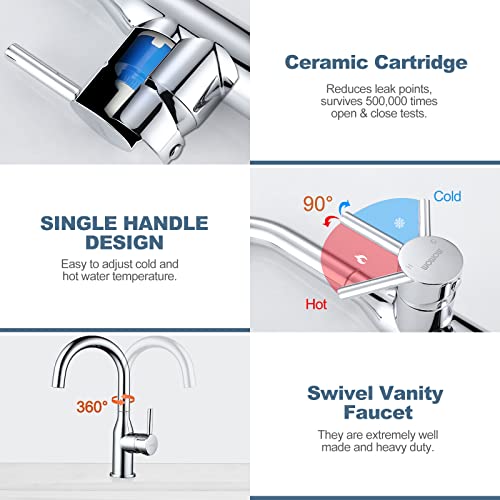 WOWOW Bar Sink Faucet Chrome Modern Single Handle Bar Faucet 1 Hole Small Kitchen Sink Faucet 360 Swivel RV Sink Faucets Mini Bar Tap with Water Supply Hoses - color: Chrome
