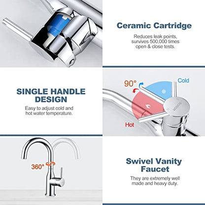 WOWOW Bar Sink Faucet Chrome Modern Single Handle Bar Faucet 1 Hole Small Kitchen Sink Faucet 360 Swivel RV Sink Faucets Mini Bar Tap with Water Supply Hoses - color: Chrome