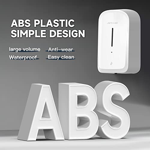 JETWELL Touchless Wall Mount White ABS Plastic Soap Dispenser 34OZ/1000ML | Large Capacity, Battery Powered, Liquid Soap, Commercial & Home Use - color: White Plastic