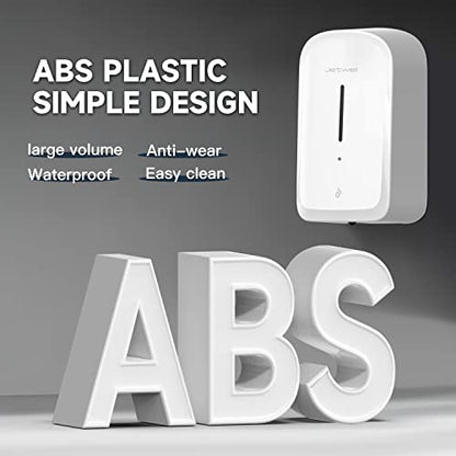 JETWELL Touchless Wall Mount White ABS Plastic Soap Dispenser 34OZ/1000ML | Large Capacity, Battery Powered, Liquid Soap, Commercial & Home Use - color: White Plastic