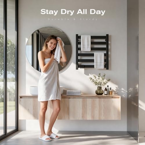 Heated Towel Rack for Bathroom - 6 Bars Towel Warmer Rack Wall Mounted with Intelligent Touch Screen Timer & Temperature Multi-Level Adjustments for Bathroom Shower Hot Tub Spa, Black - color: Black