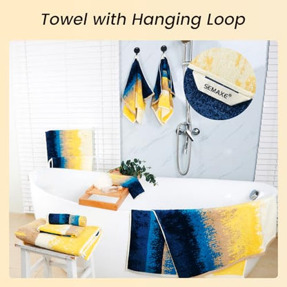 18-Piece Cotton Bath Towel Set for Bathroom, Hanging Loops, Coastal Ombre | Stock-up towel set for family bathrooms, guest baths, multi-bath homes, and wash-day rotation, OEKO-TEX certified, easy care - color: C02: Colorful - Beach