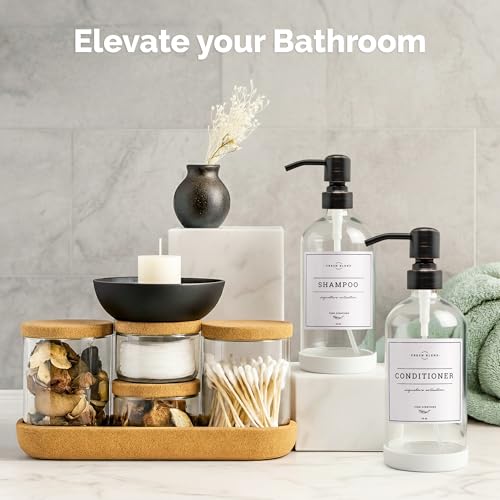 Vine Creations Clear Glass Soap Dispenser, 2 Pack Kitchen Soap Dispenser Set with Stainless Steel Pump, 16 oz Dish Soap and Hand Soap Dispensers for Bathroom with Waterproof Labels - color: Clear Bottle / Round Oil Rubbed Bronze Pump
