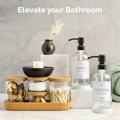 Vine Creations Clear Glass Soap Dispenser, 2 Pack Kitchen Soap Dispenser Set with Stainless Steel Pump, 16 oz Dish Soap and Hand Soap Dispensers for Bathroom with Waterproof Labels - color: Clear Bottle / Round Oil Rubbed Bronze Pump