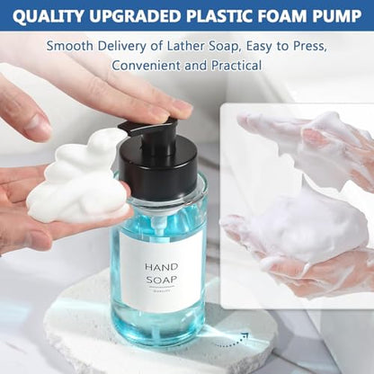 RYTOXILO Foaming Soap Dispenser, 10 oz/300ml Foaming Hand Soap Dispenser, 2 Pack Glass Foaming Soap Dispenser for Bathroom Kitchen, Clear Refillable Foam Soap Dispenser Bottle with Waterproof Labels - color: Clear Bottle, size: 10 Fl oz